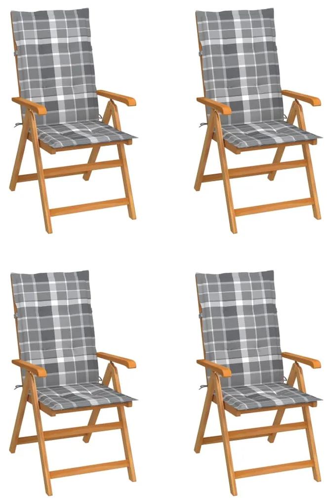 Záhradné stoličky 4 ks podložky so sivým kockovaným vzorom tíkový masív 3065544