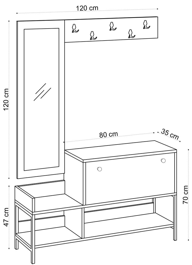 Predsieňová stena Aliex 45 (Dub zafírový) (so zrkadlom). Akcia -19%. Vlastná spoľahlivá doprava až k Vám domov. 1072470