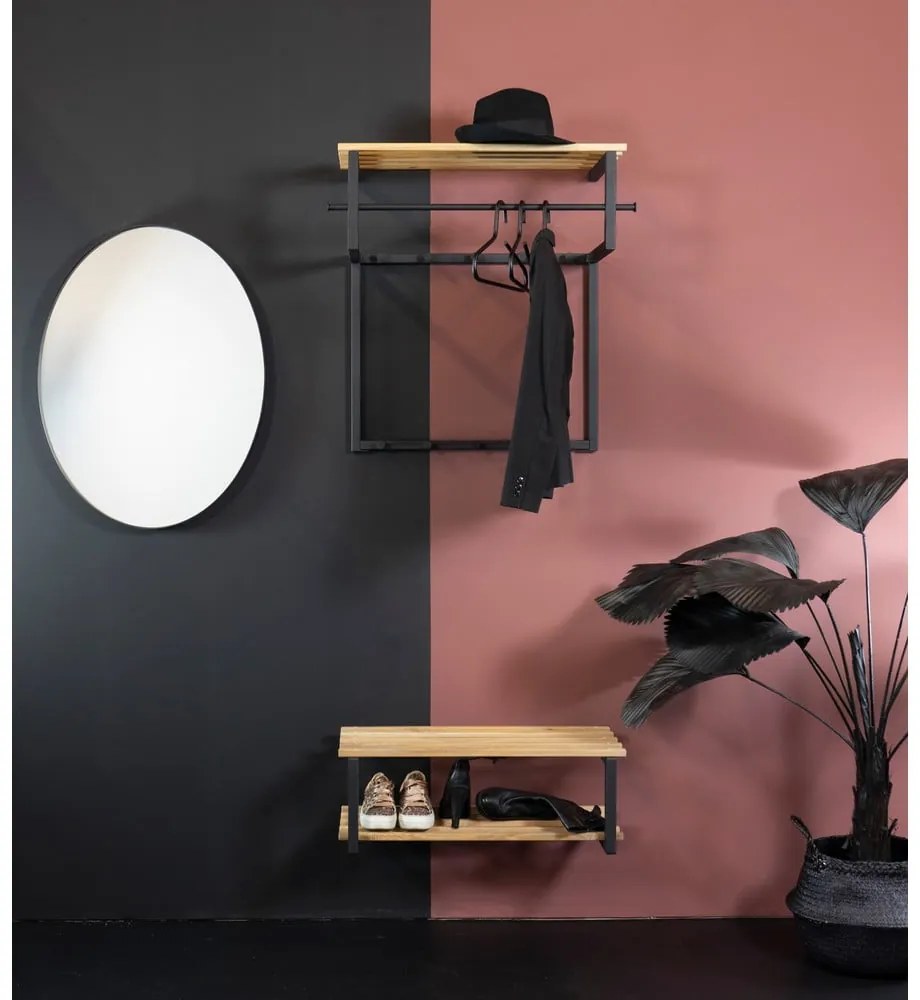 Čierny/v prírodnej farbe kovový nástenný vešiak s poličkou 76 cm Rizzoli – Spinder Design
