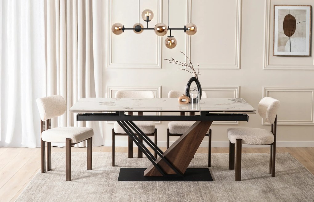 Rozkladací keramický stôl REX  180-240 cm biely mramor/orech