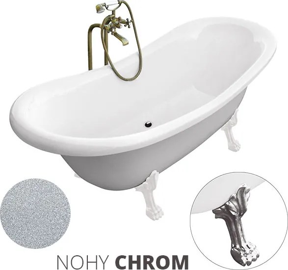 Besco Voľne stojaca vaňa zo sanitárneho kompozitu Amelia Glam S 190x77 bez prepadu BESCO-Typ výpuste: Click-Clack bez prepadu, chróm, BESCO-Nôžky: Či…