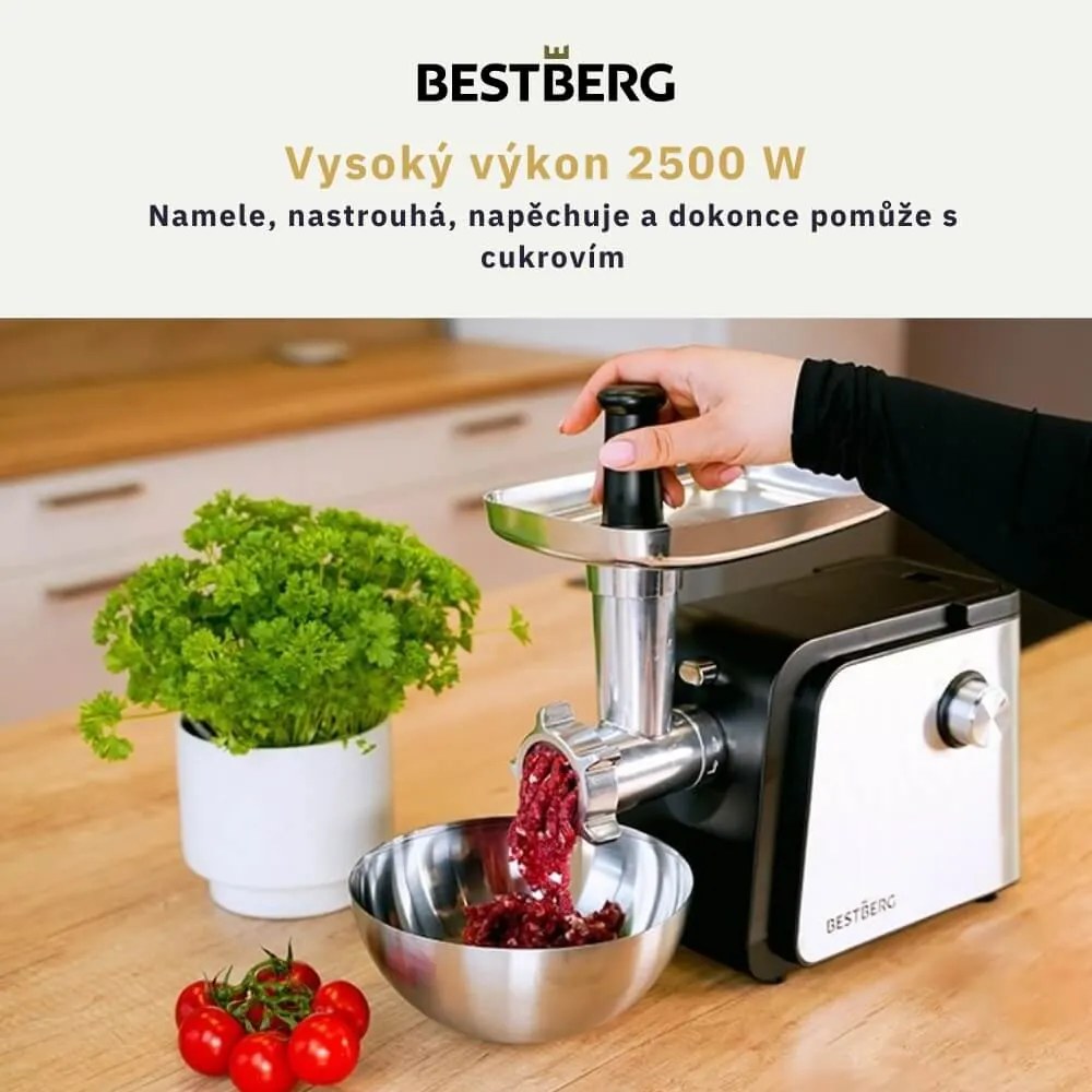 Elektrický mlynček na mäso BestBerg BBM-2500 / 2500 W / čierna/strieborná