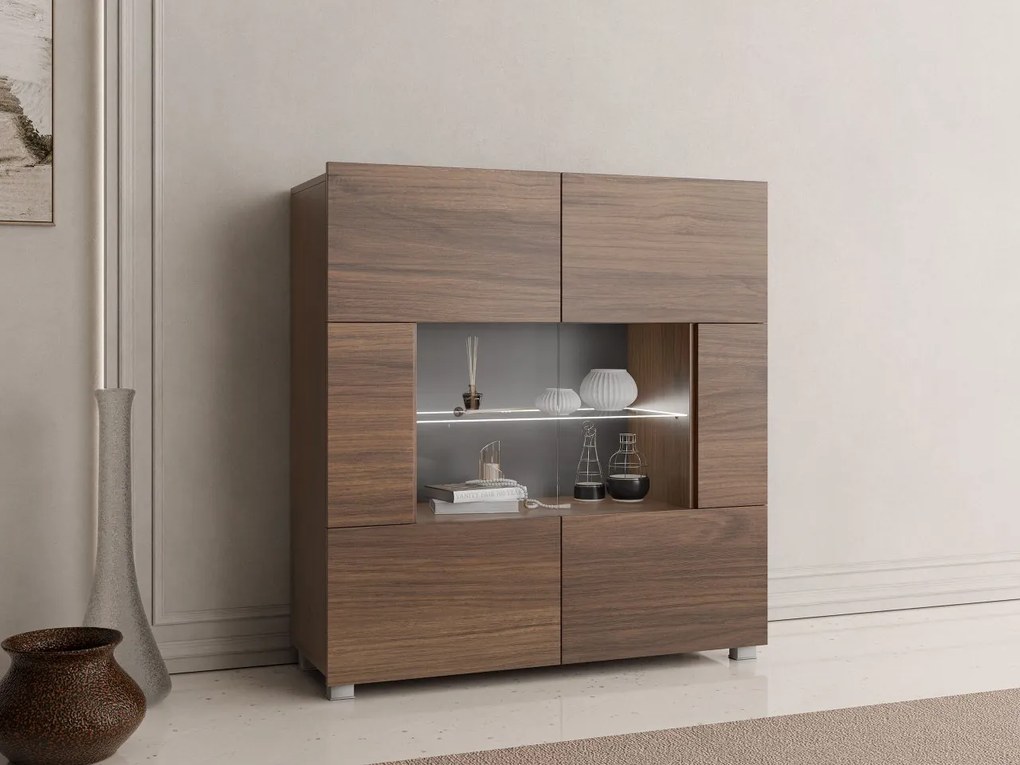 Komoda Bralani BR01, Farby: biela / biely lesk, Osvetlenie: osvetlenie LED biele