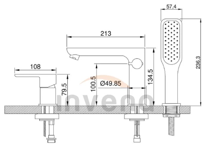 Invena Dokos, 3-otvorová vaňová batéria, biela-chrómová, INV-BW-19-S02-V