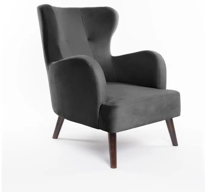 Tmavosivé zamatové kreslo ušiak Noemye – Bonami Selection