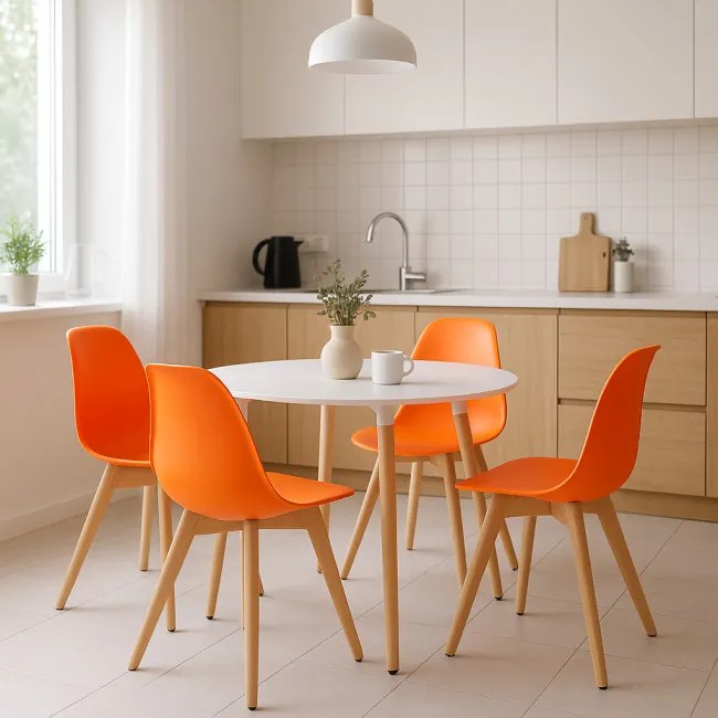 Set styroch jedálenských stoličiek KITO oranžové / naturálne nohy (4 ks)