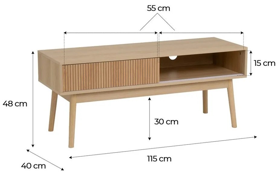 TV stolík v prírodnej farbe 115x48x40 cm Naroa – Casa Selección