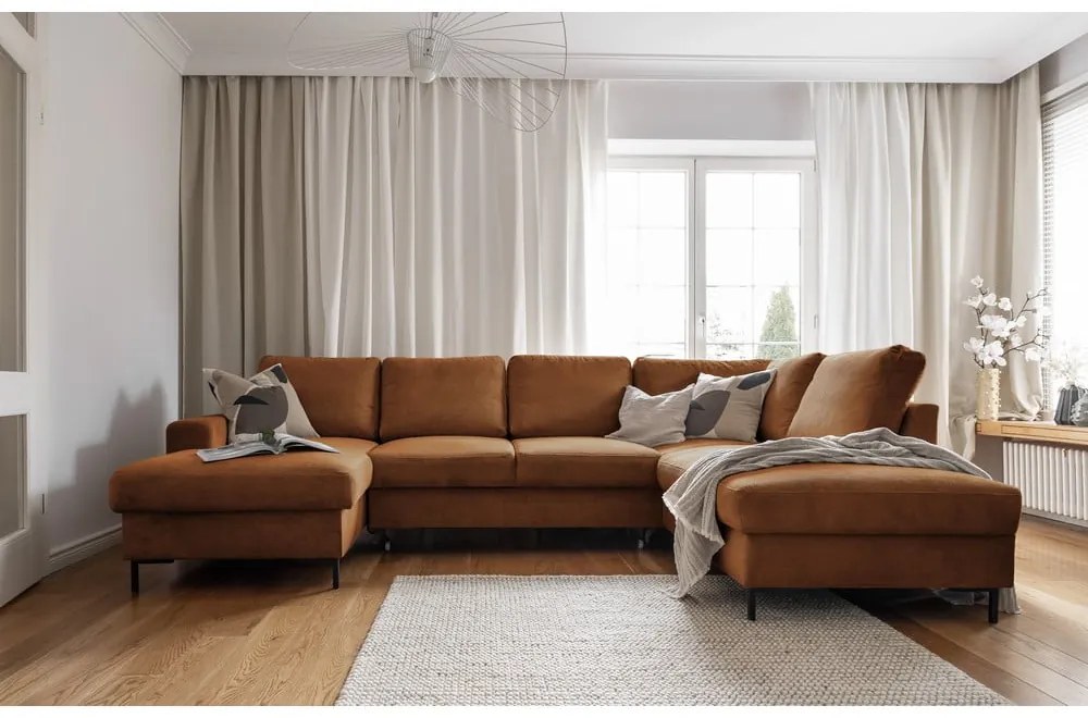 Oranžovohnedá menčestrová rozkladacia rohová pohovka (pravý roh) Lofty Lilly – Miuform