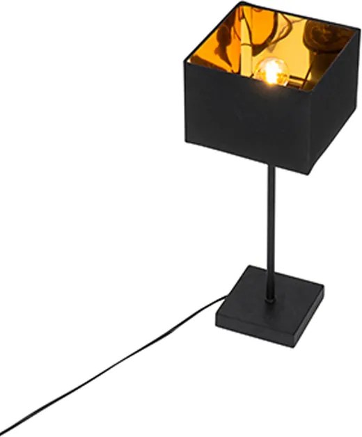 Moderná stolná lampa čierna s tienidlom z látky čierna so zlatom - VT 1