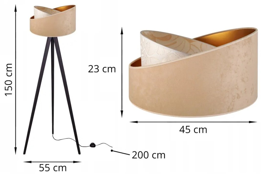 Stojacia lampa Werona 7, 1x béžové/krémové textilné tienidlo so vzorom, g, b