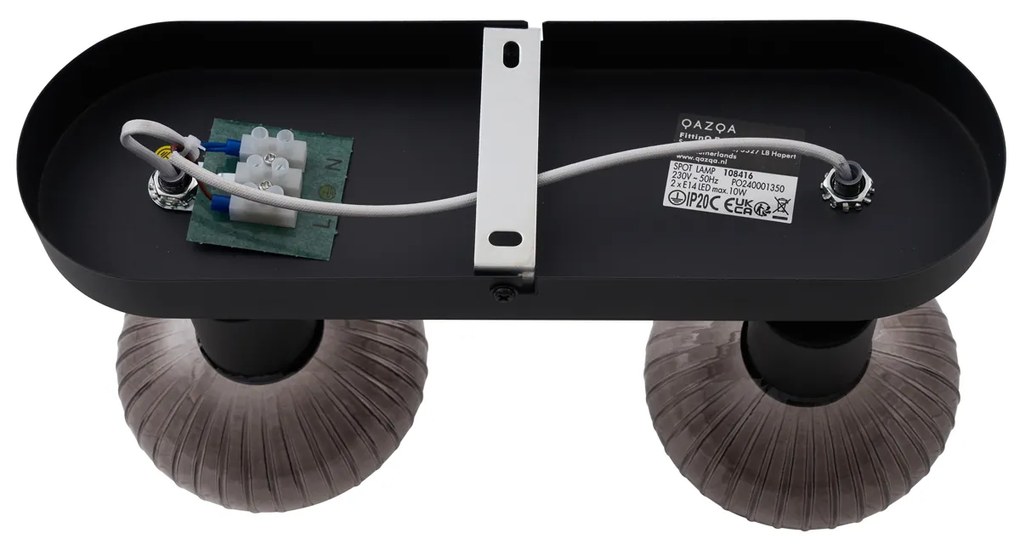 Zaoblené stropné bodové svetlo čierne s dymovým sklom 2-svetlo - Teddy