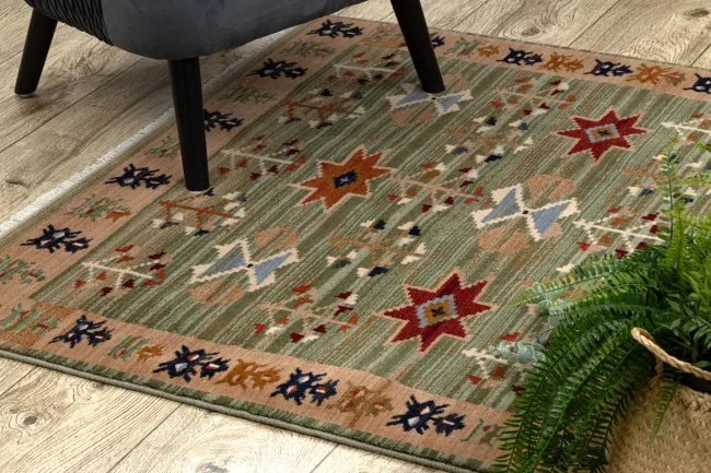 Koberec KESHAN, strapce 6902/53533 zelený / terakota