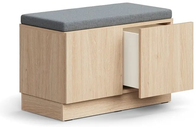 Lavica s úložným priestorom QBUS, so soklom, push otváranie, 534x800x420 mm, dub, šedé čalúnenie