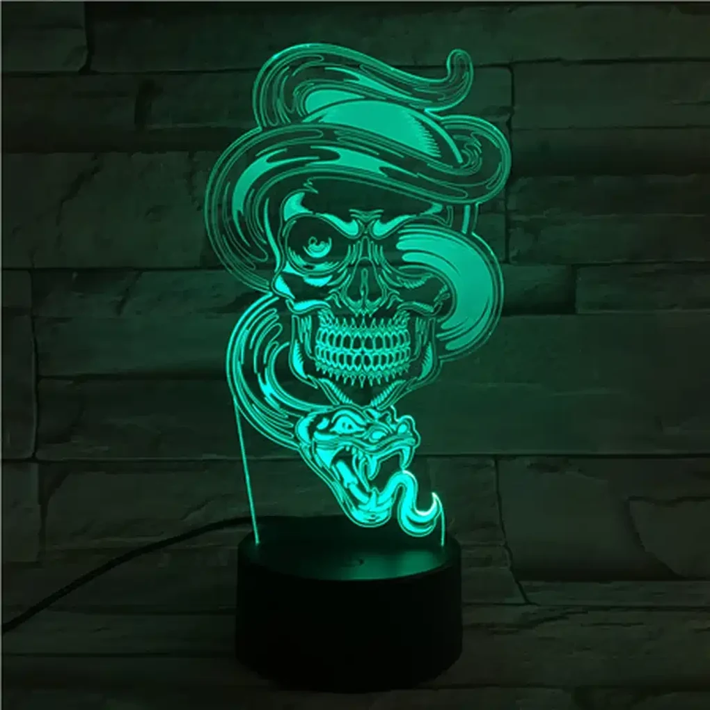 3Dmix 3DL-CLK030 – 3D LED nočná lampa - Lebka s hadom (Hodiny s budíkom)