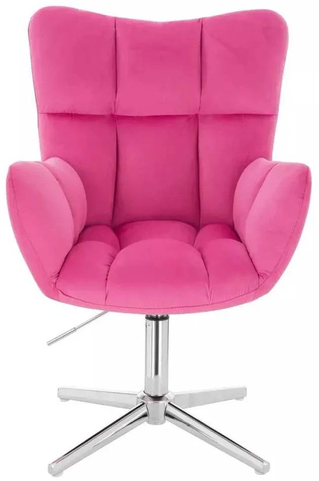 LuxuryForm DESIGN Otočné kreslo AURORA VELUR na striebornom kríži - tmavo ružové