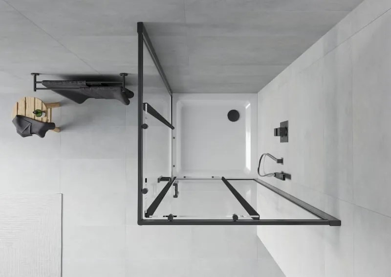 Mexen Rio štvorcová sprchová kabína 70 x 70 cm, transparentná, čierna + vanička Flat, biela - 860-070-070-70-00-4010B