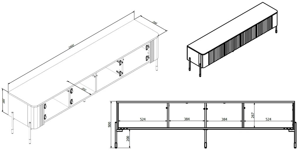 Cama TV stolík Vera 190 - čierna