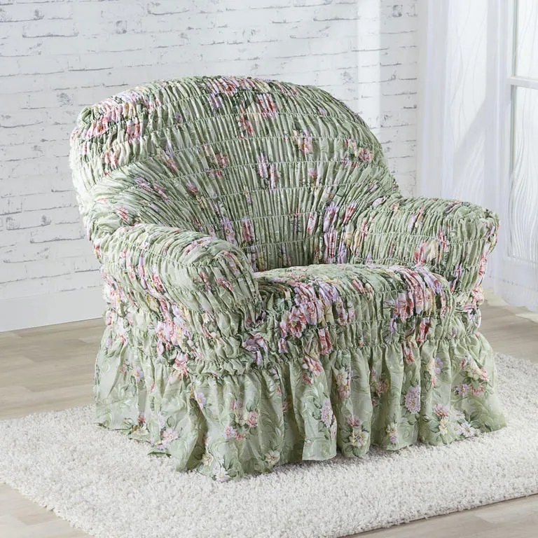 Napínacie poťahy s volánom FIORELA zelená kreslo (š. 60 - 110 cm)