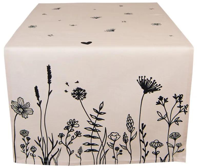 Béžový bavlnený behúň s květinami Flora And Fauna - 50*140 cm