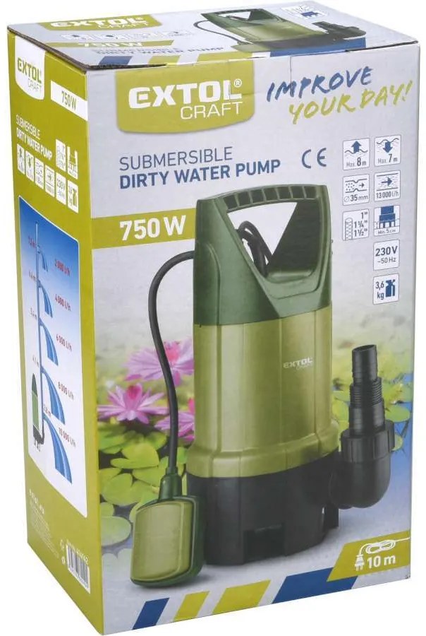 EXTOL CRAFT Ponorné čerpadlo 750W, max. 13000l/hod, max. výtlak 8m 414142