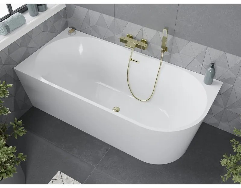 Mexen Mia, voľne stojaca rohová vaňa ľavá 160 x 80 cm, biela, zlatý lesklý prepad, 52691608000L-50