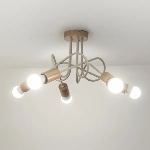 Prisadený luster OXFORD 5xE27/15W/230V borovica/krémová