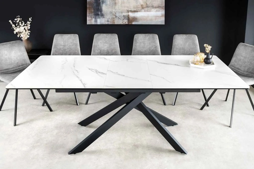 Rozťahovací keramický stôl Halia 160-200 cm biely mramor