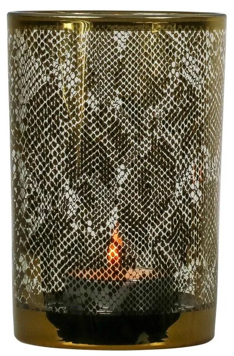 Zlatý sklenený svietnik s motívom hadej kože L - 12 * 12 * 18cm
