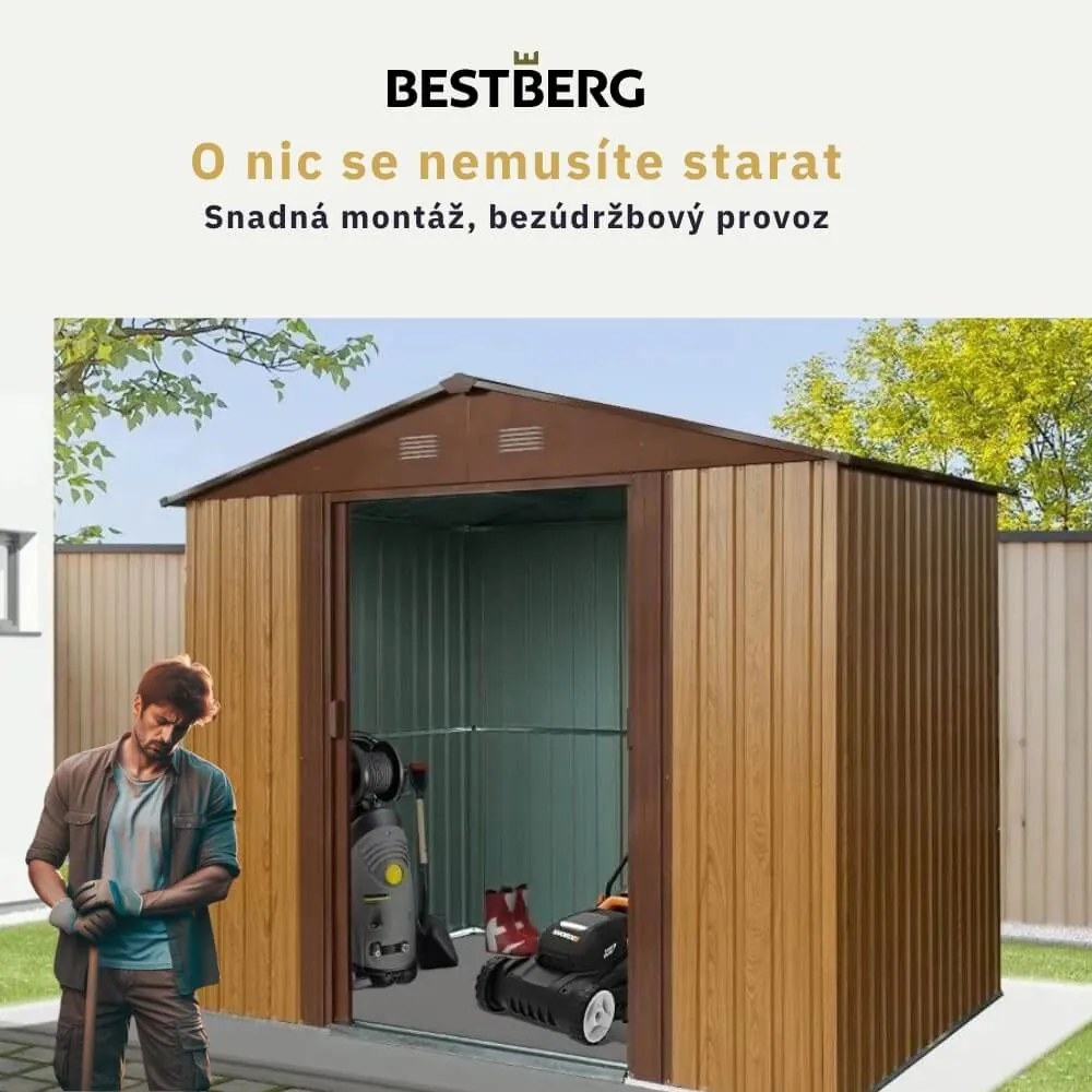 Záhradný domček BestBerg ZDB-4D / 4,1 m² / 236 x 174 x 206 cm / červené drevo / hnedá