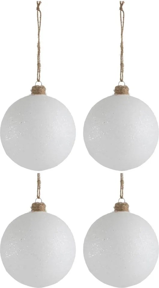 Sada 4 bielych sklenených vianočných ozdôb J-Line Xmas, ø 10 cm