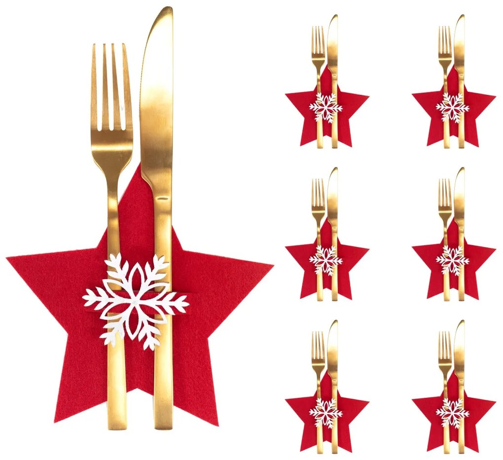 Vianočný obal na príbor Red Star 6 ks červený