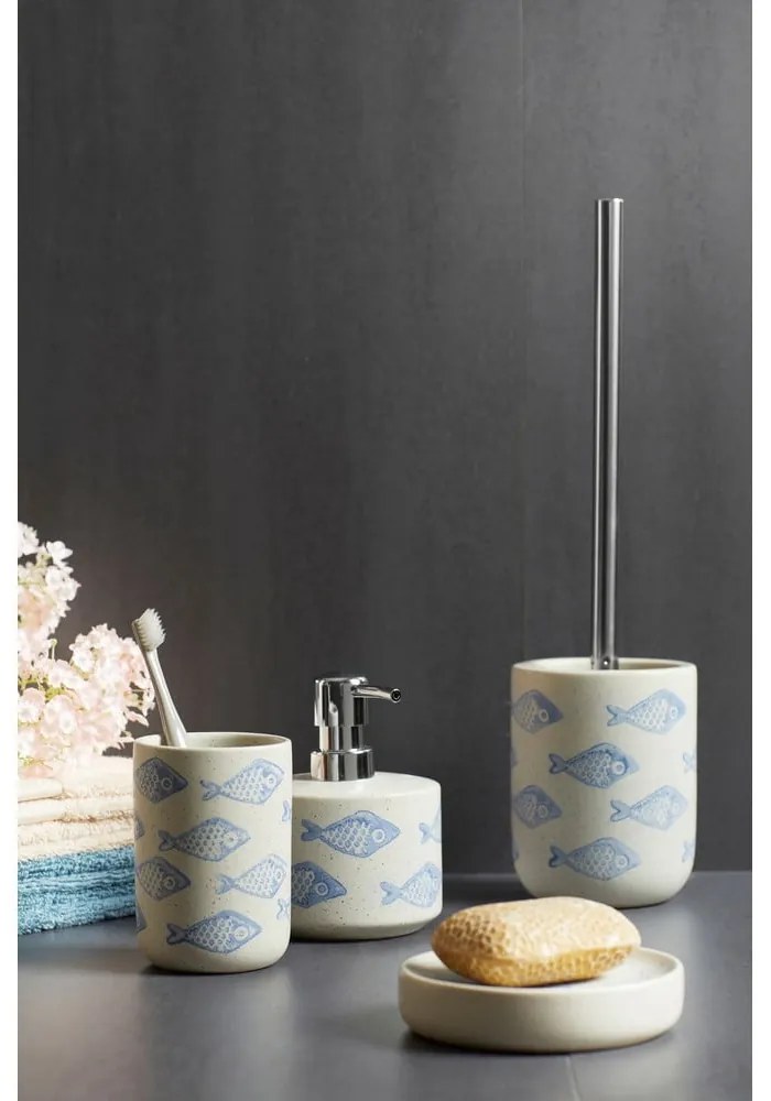 Modro-biely keramický téglik na kefky Wenko Aquamarin