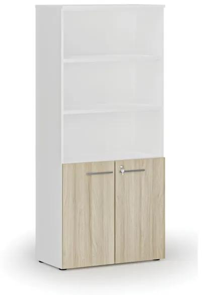 Kombinovaná kancelárska skriňa PRIMO WHITE, dvere na 2 poschodia, 1781 x 800 x 420 mm, biela/dub prírodná