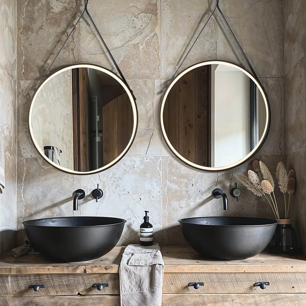 Moderné zrkadlo do kúpeľne čierne vrátane LED a dotykového stmievača - Pien