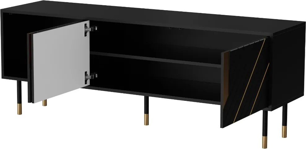 TV STOLÍK CAMILLO 3D ČIERNA + ZLATÁ 154 cm