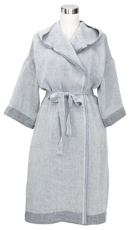 Ľanový dámsky župan Kaste s kapucňou, sivý, Veľkosť  M