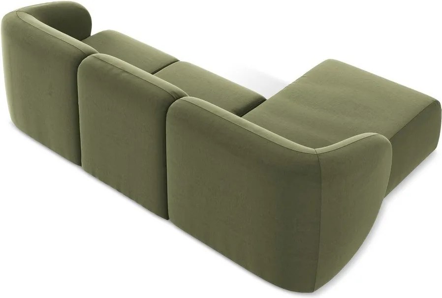 Zelená zamatová rohová pohovka (ľavý roh/s leňoškou) Lani – Makamii