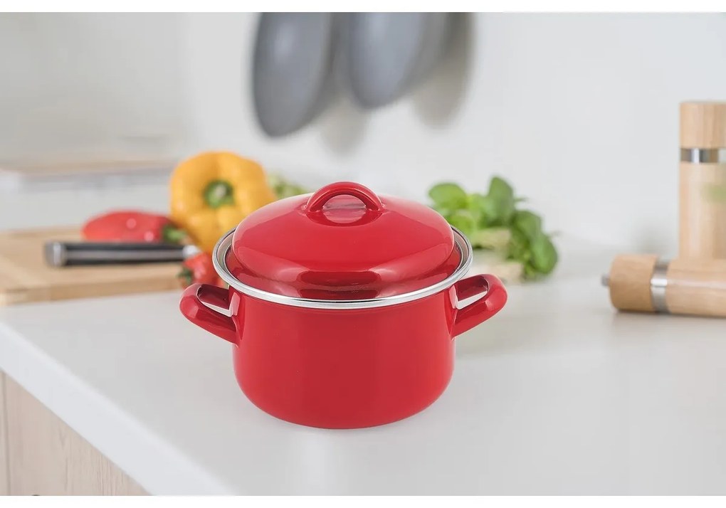 Banquet Smaltovaný hrniec s pokrievkou Milton red, 12 cm, 0,78 l, 12 cm