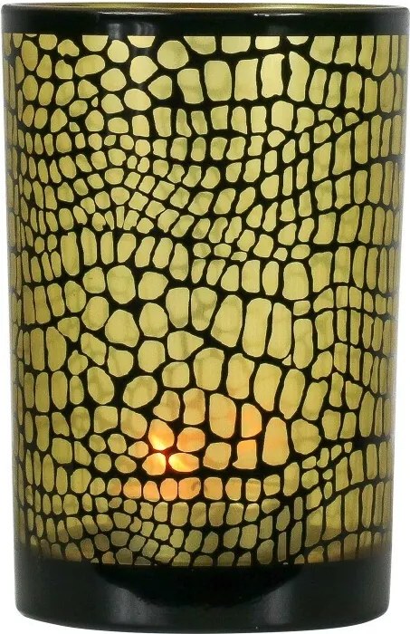 Hnedo čierny sklenený svietnik Croco na čajovú sviečku L - 12 * 12 * 18cm