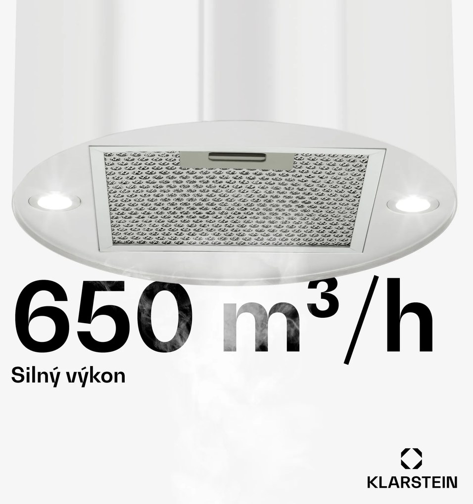 Klarstein Beretta, digestor, 35 cm, ostrovčekový, 650m³/h, LED, biely