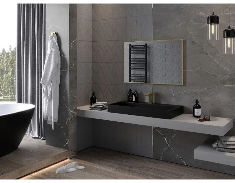 Mexen Loft, obdĺžnikové kúpeľňové zrkadlo 90 x 60 cm, farba rámu zlatá lesklá, 9852-090-060-000-50