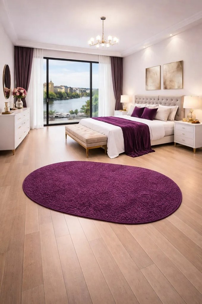 Vopi, Kusový koberec Eton fialový ovál, 140x200, fialová, obývacia izba