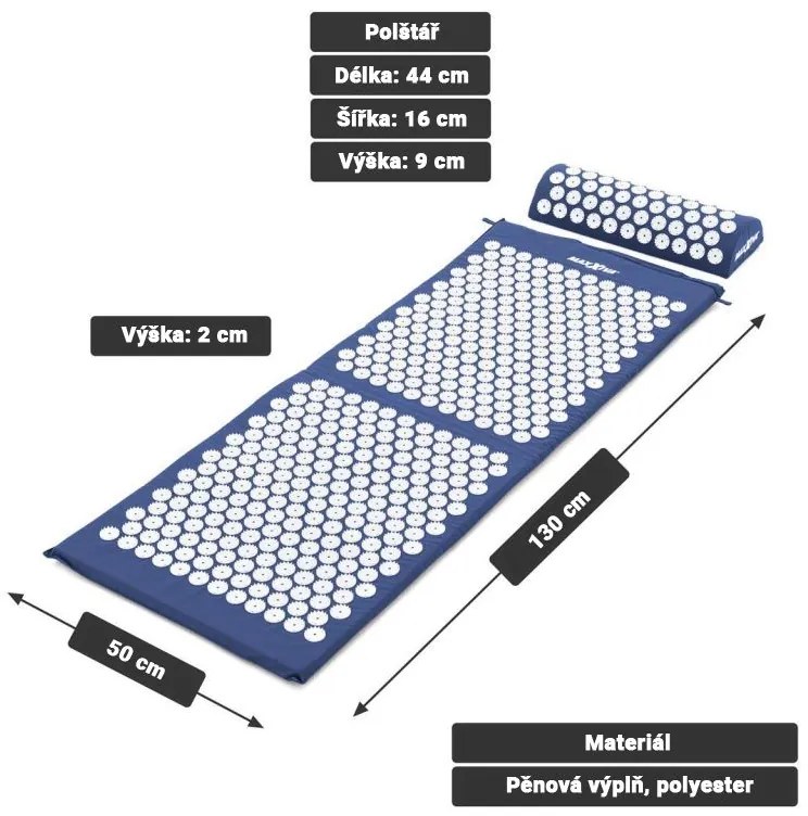 MAXXIVA 81654 Akupresúrna podložka s vankúšom, 130 x 50 cm, modrá