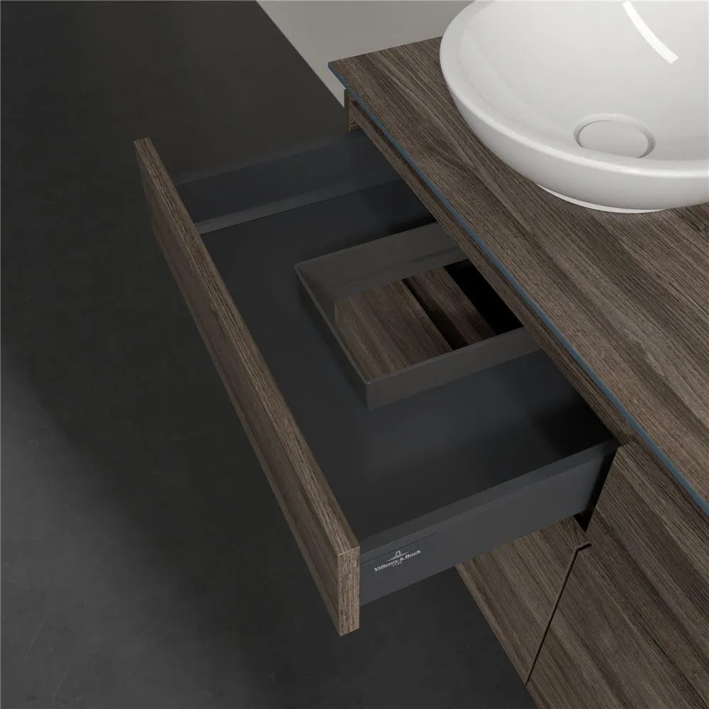 VILLEROY &amp; BOCH Legato závesná skrinka pod dve umývadlá na dosku, 4 zásuvky, s LED osvetlením, 1200 x 500 x 550 mm, Stone Oak, B584L0RK