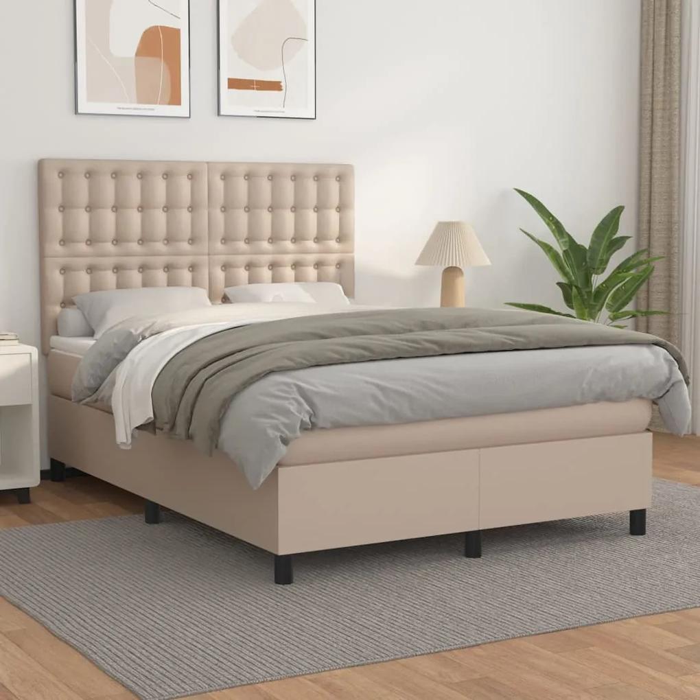 Boxspring posteľ s matracom kapučínová 140x190 cm umelá koža 3142844