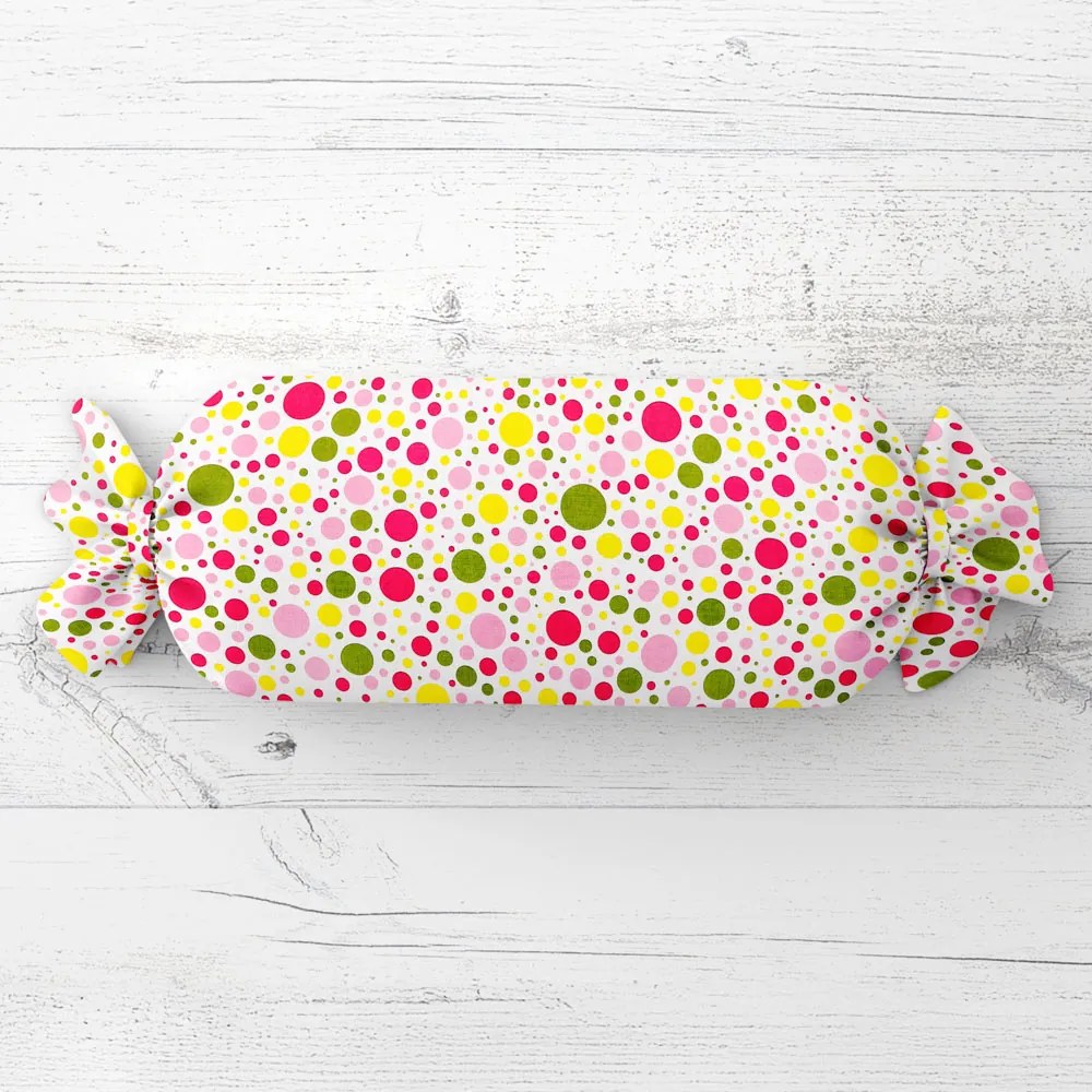 Biante Vankúš valec bonbon Sandra SA-209 Ružové a žlté bodky na bielom 15x80 cm