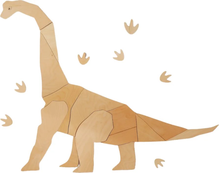 Drevená nástenná dekorácia Origami Diplodocus – dinosaurus do detskej izby M