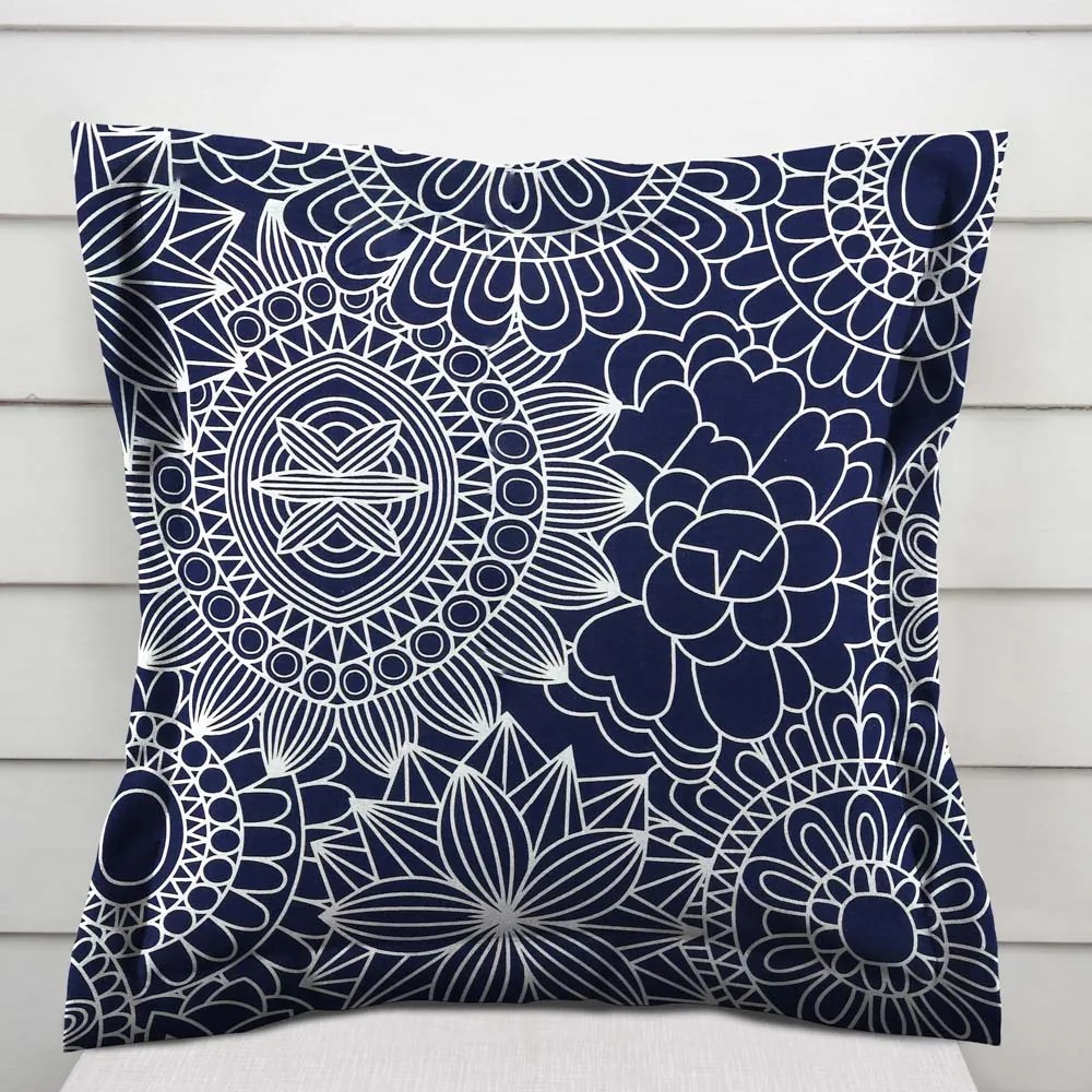 Biante Bavlnená obliečka na vankúš s lemom Sandra SA-273 Biele mandaly na tmavo modrom 40 x 40 cm