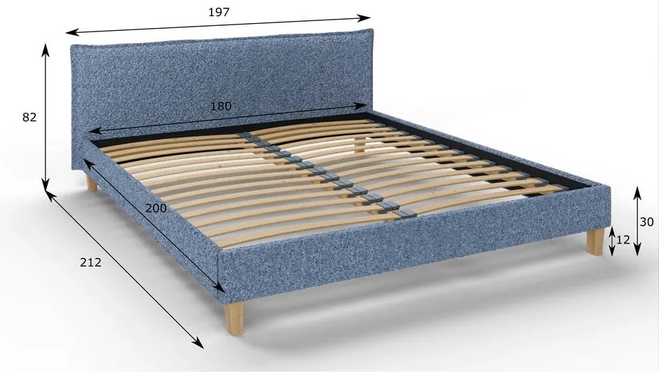 Modrá čalúnená dvojlôžková posteľ s roštom 180x200 cm Tina - Ropez