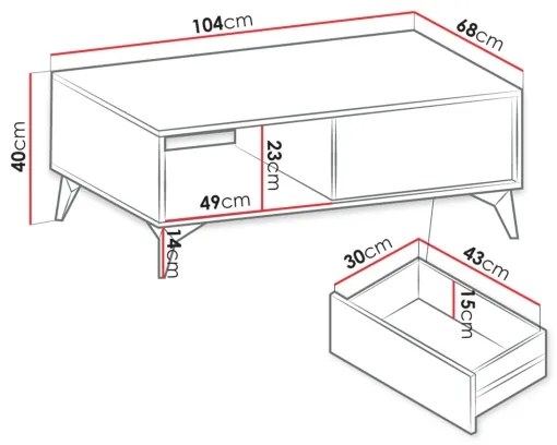 Konferenčný stolík DIAMOND 40x104 cm čierna/dub evoke